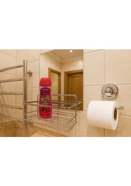 Banyo Köşe Rafı Tek Katlı Şampuanlık Vidalı + Vakumlu Tuvalet Kağıtlık