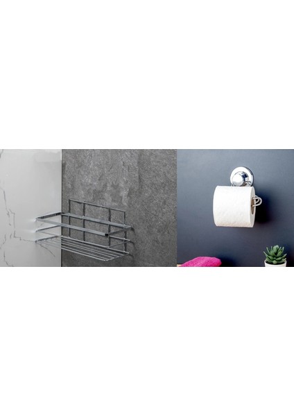 Banyo Köşe Rafı Tek Katlı Şampuanlık Vidalı + Vakumlu Tuvalet Kağıtlık fiyatları