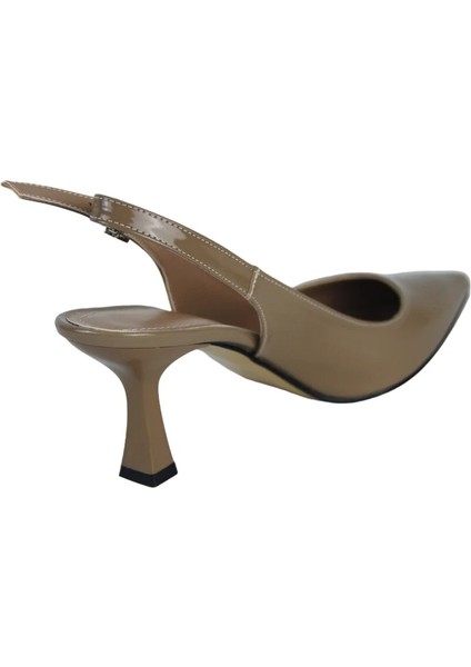 Kadın Krem Rengi Arkası Açık Rugan Topuklu