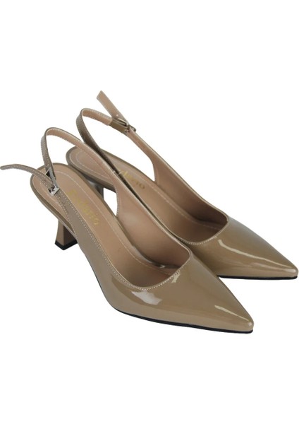 Kadın Krem Rengi Arkası Açık Rugan Topuklu modelleri