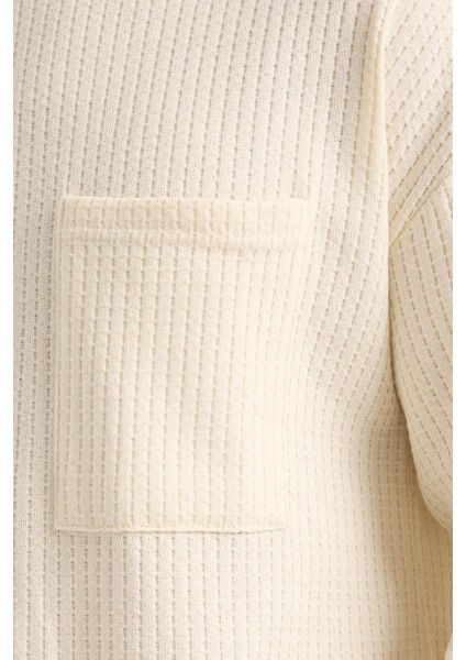 Basic Pamuklu Waffle Kumaş Erkek Sweatshirt – Rahat Kesim Düz Renk Uzun Kol Bisiklet Yaka modelleri