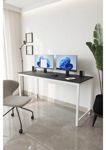 Siyah/beyaz 160X60 Çalışma Masası, Bilgisayar Masası, Ofis Masası, Metal Ayaklı