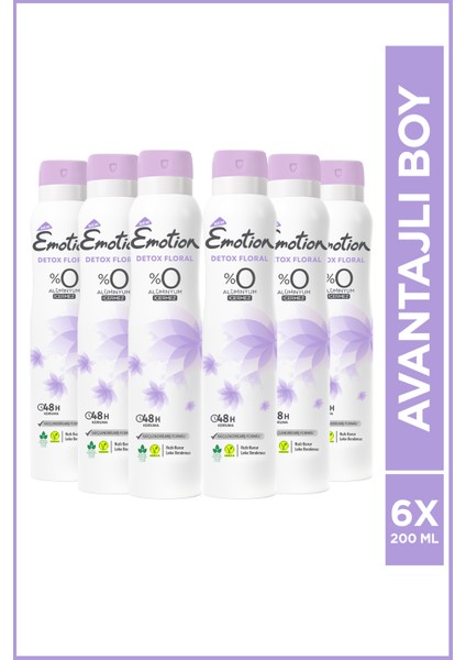 Detox Floral Kadın Vegan Deodorant 6X200 ml Hızlı Kurur,leke Bırakmaz