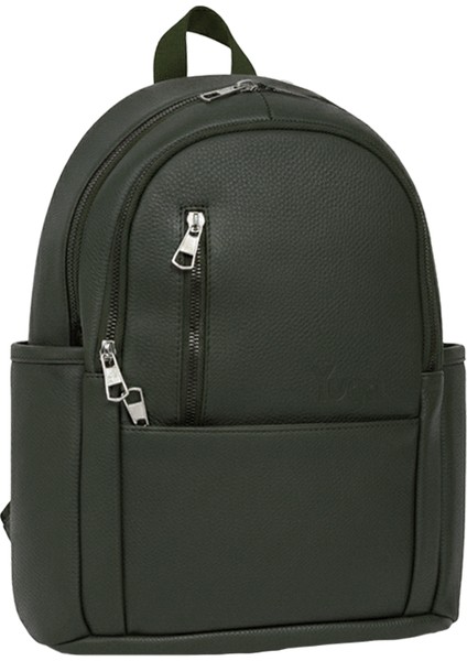 Suni Deri Dört Gözlü Sırt Çantası Yeşil