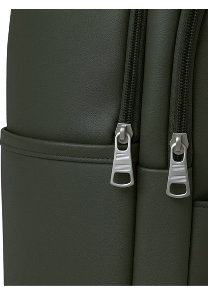 Suni Deri Dört Gözlü Sırt Çantası Yeşil indirimleri