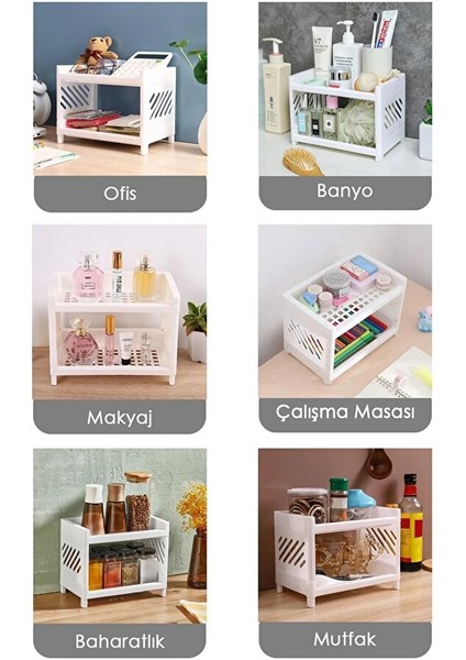 2 Katlı Çok Amaçlı Makyaj Organizeri - Mutfak Banyo Ofis Raf Düzenleyici - 1 Adet fiyatları
