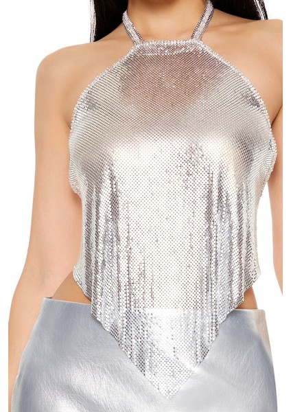 Metalik Zincirli Halter Yaka Bluz indirimleri