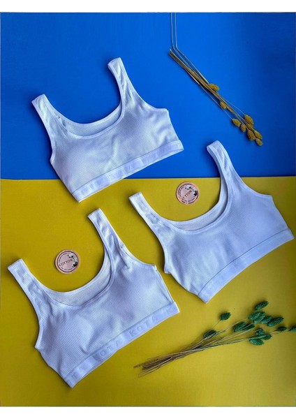 Kadın Atlet Crop, Çıkarılabilir Pedli 3'lü Pamuklu Bluz Beyaz ( M=70/75, L= 80/85, Xl= 90/95)