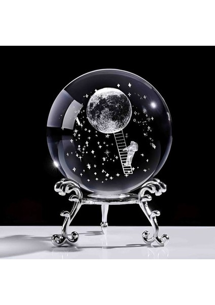 Dekoratif Metal Ayaklı Aya Çıkan Tasarımlı 3D Cam Küre 6cm fiyatları
