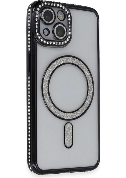 Bfs iPhone 14 Kılıf Joke Simli Magneticsafe Kılıf - Siyah