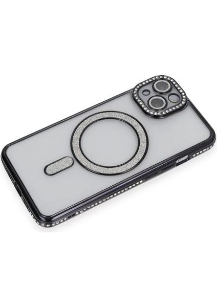 Bfs iPhone 14 Kılıf Joke Simli Magneticsafe Kılıf - Siyah modelleri