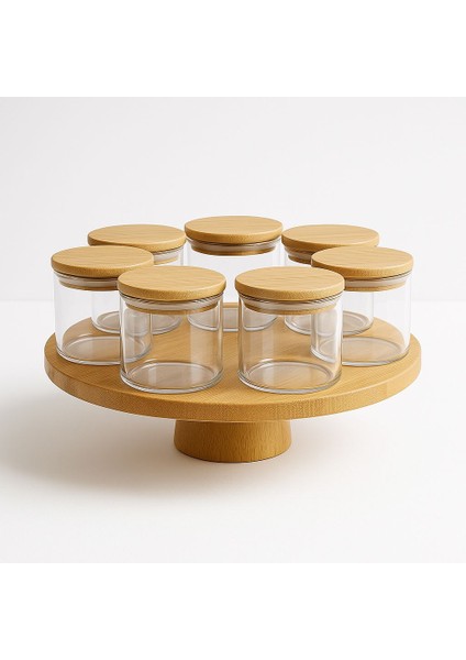 8 Parca Bambu Kapaklı Ozel Bambu Tezgahlı Borosilikat Cam Recellık (150ML) Seti fiyatları