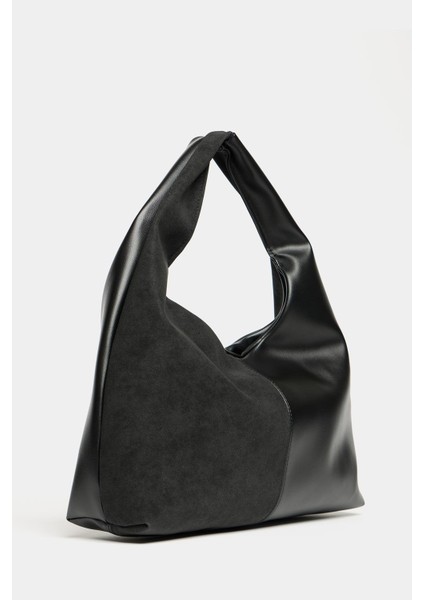 Siyah Süet ve Pu Deri Kontrast Kadın Shopper Omuz Çantası – Yumuşak Form Vintage Model fiyatları