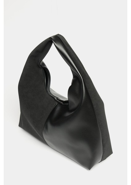 Siyah Süet ve Pu Deri Kontrast Kadın Shopper Omuz Çantası – Yumuşak Form Vintage Model fırsatları