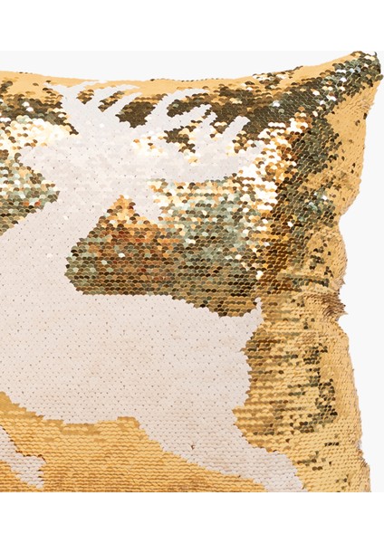 Beyaz, Altın Payetli Geyik Motifli Yastık 40CM fiyatları