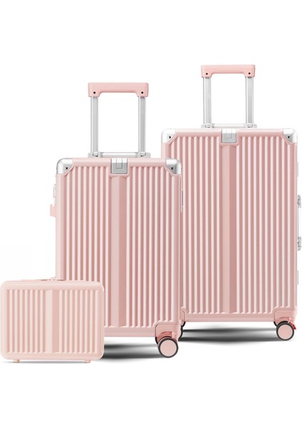 Joya Pc Policarbon 3'lü Valiz Seti (Kabin Orta ve Makyaj) Pembe