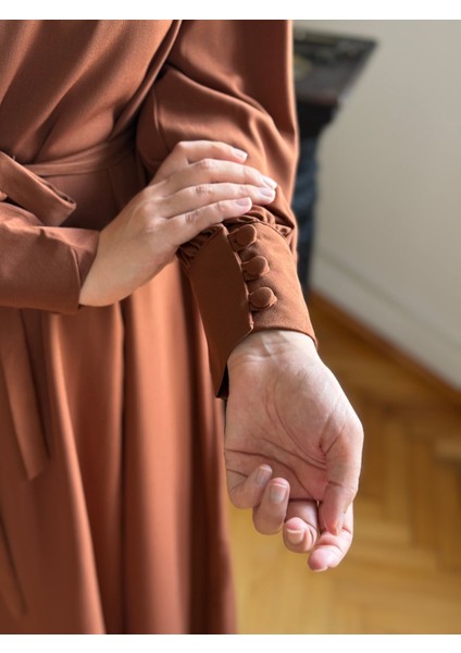 Kahverengi Yandan Kaplama Düğmeli Elbise 5086 fiyatları