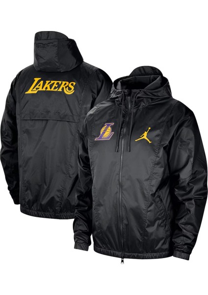Jordan Los Angeles Lakers Woven Loose Fit Jacket Erkek Kapüşonlu Bol Kesim Dokuma Spor Ceket Siyah