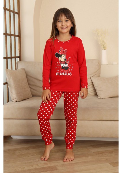 Mnn Puantiye Baskılı Kız Çocuk Pijama takımı - Kırmızı