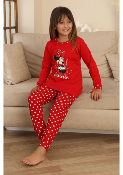 Mnn Puantiye Baskılı Kız Çocuk Pijama takımı - Kırmızı modelleri
