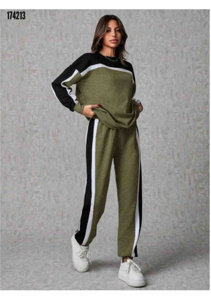 Kadın Uzun Kollu Şerit Detay Eşofman Takımı, Kırmızı Gül Figürlü Kolye Hediye fiyatları