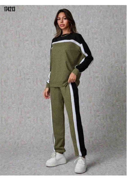 Kadın Uzun Kollu Şerit Detay Eşofman Takımı, Kırmızı Gül Figürlü Kolye Hediye fırsatları