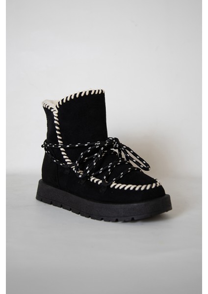 219851141-1S Kadın Yumuşak Rahat Kürklü Bot - Tekstil Süet Kışlık Siyah Bot fırsatları