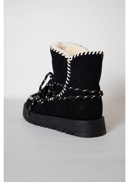 219851141-1S Kadın Yumuşak Rahat Kürklü Bot - Tekstil Süet Kışlık Siyah Bot indirimleri