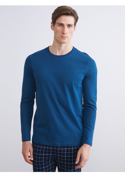 Yeni Sezon Bisiklet Yaka Uzun Kollu Erkek Pijama Üst