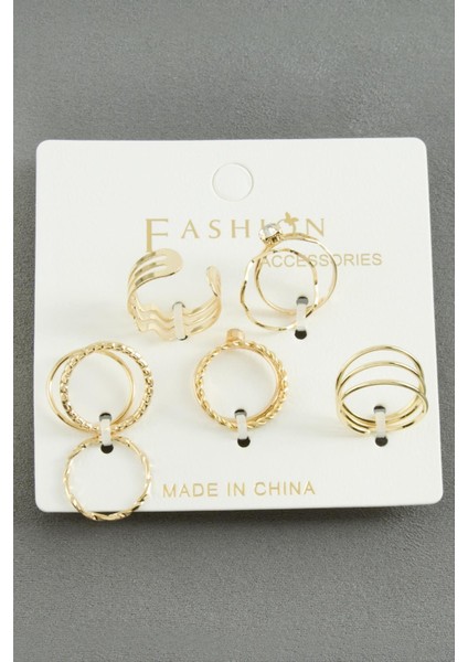 Ds-Derin 5 Adet Karışık Lüks Eklem Yüzük-Sarı