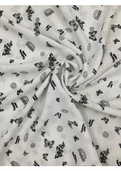 Desenli Viskon Kumaş 150 cm – Çiçekli ve Kelebekli Reaktif Baskı | Hafif ve Nefes Alan Doku