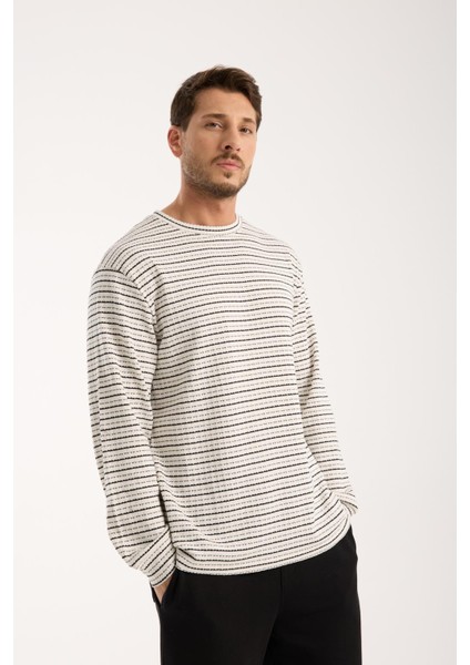 Pamuklu Erkek Oversize Triko Sweatshirt | Uzun Kollu, Bisiklet Yaka, Günlük Rahat Model