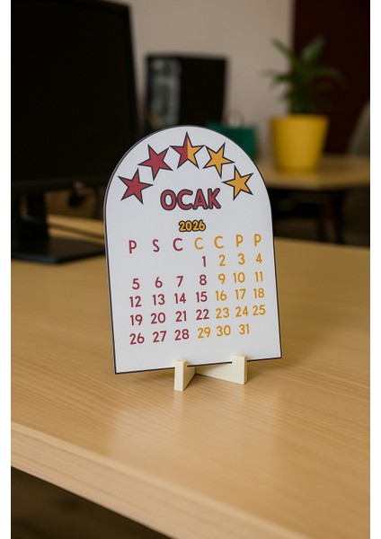 2026 Takvim - Taraftar Masaüstü Takvim- Standlı Takvim (Sarı Kırmızı)