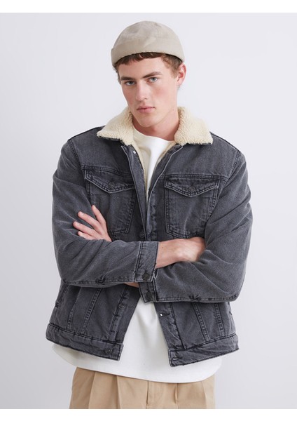 Yeni Sezon Pelüş Gömlek Yaka Kadın Jean Ceket