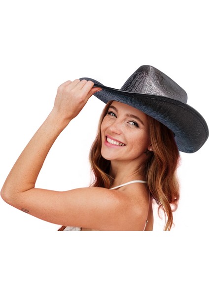 Neon Hologramlı Kovboy Model Parti Şapkası Siyah Yetişkin 39X36X14 cm modelleri