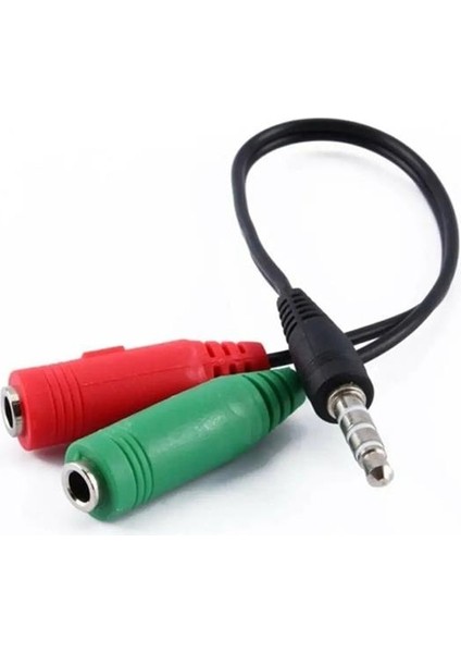 Powermaster PM-2697 3.5 mm Stereo Erkek Kulaklık 3 Çizgili + 2 x Stereo Dişi Mikrofon Hoparlör Çoklayıcı Kablo