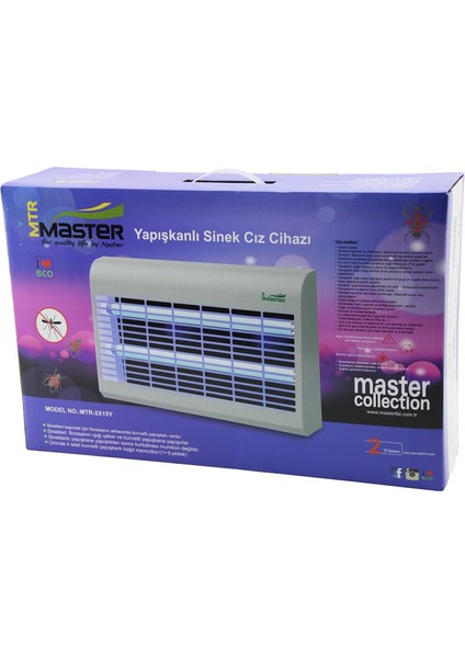Master MTR-2X15Y Yapışkanlı Sinek Öldürücü Cız Cihazı Makine 30W 2pcs LED Floresan 100M2 Etkili 47.5X9.5X29CM (4915) fiyatları