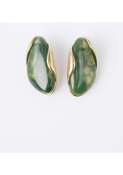 Yeşil Damla Figürlü Asimetrik Modern Küpe fiyatları