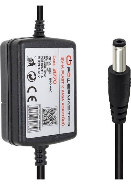Powermaster PM-31770 12 Volt - 1 Amper - 12 Watt 5.5*2.5 mm Uçlu Iki Ucu Kablolu Masaüstü Adaptör