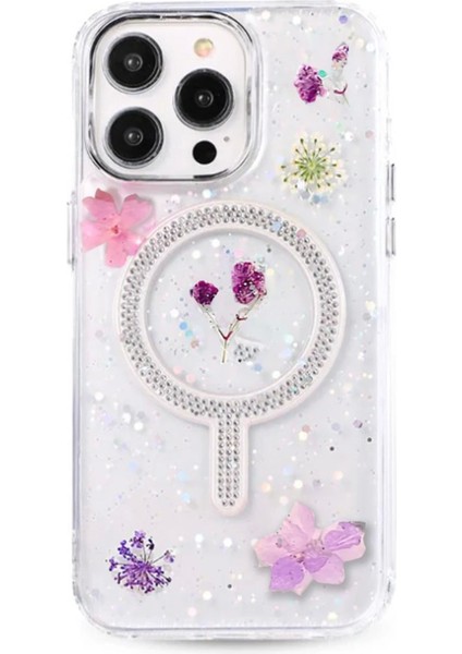 Bfs iPhone 15 Pro Flower Magsafe Kapak - Mor