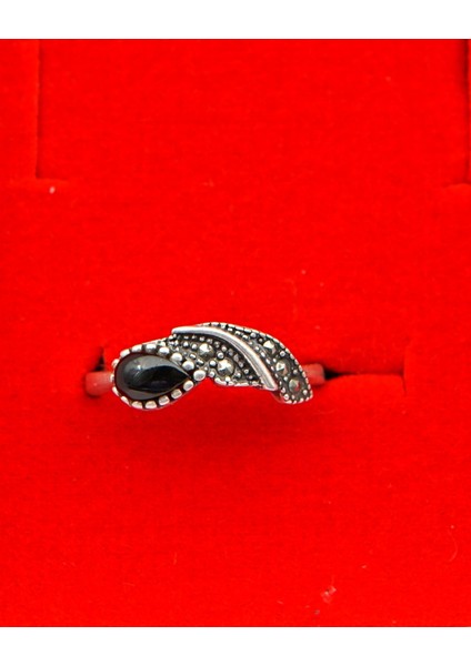 925 Ayar Kadın Gümüş Oltu Taşı Yüzük SY00045