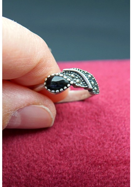 925 Ayar Kadın Gümüş Oltu Taşı Yüzük SY00045 fiyatları