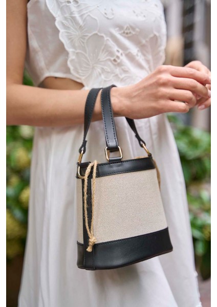 Kanvas- Siyah Kadın Bohem Tarzı Kova El ve Omuz Çantası indirimleri