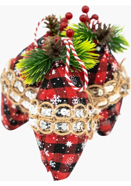 Bohem Kırmızı, Siyah Palamut Ağaç Süsü Seti 12CM (3 Parça)