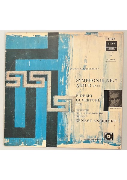 Beethoven L'orchestre De La Suisse Romande, Ansermet Symphonie Nr. 7 A - Dur Op. 92 / Fidelio Overtüre Op. 72 Lp Plak (Orijinal Dönem Alman Baskı Plak)