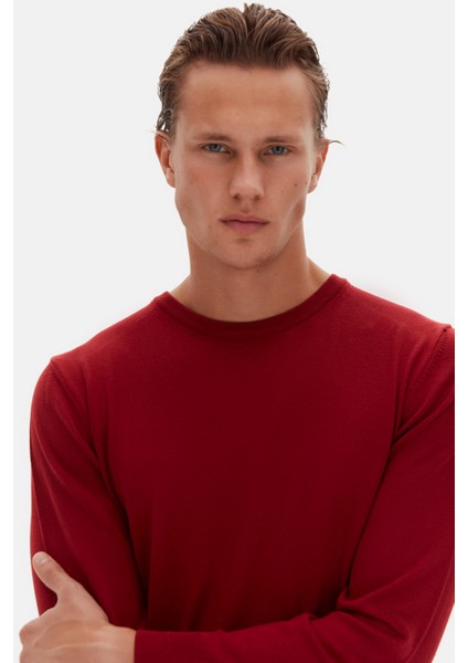 Ds Damat Regular Fit Bordo Düz Örgü Kazak modelleri