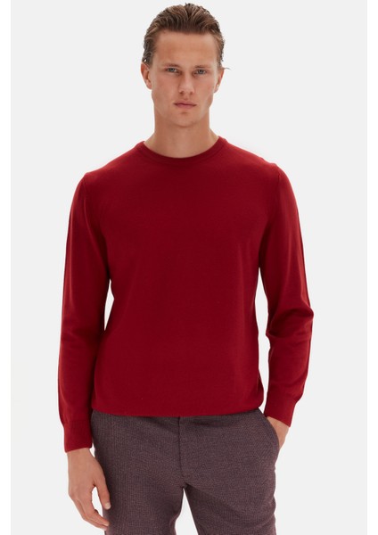 Ds Damat Regular Fit Bordo Düz Örgü Kazak
