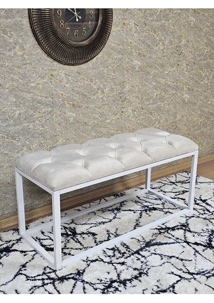 Beyaz Boyalı Diktörtgen 100 cm x 40 cm Oturak Puf - Bench - Makyaj Oturağı - Oturak Krem Renk 100 x 40 Boyut/ebat
