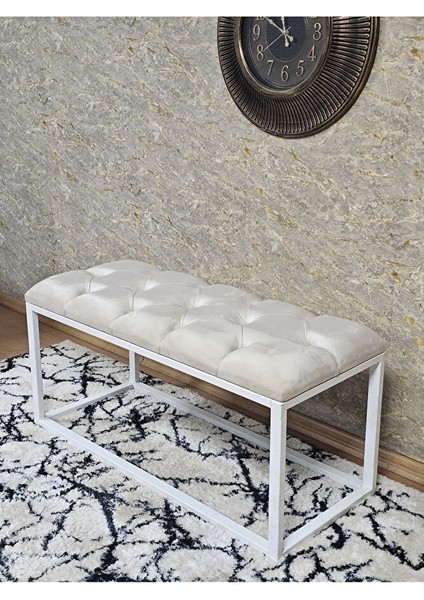 Beyaz Boyalı Diktörtgen 100 cm x 40 cm Oturak Puf - Bench - Makyaj Oturağı - Oturak Krem Renk 100 x 40 Boyut/ebat fırsatları