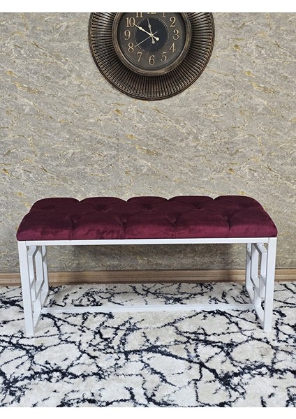 ZAFİR Beyaz Boyalı İçi Kareli Diktörtgen 100 cm x 40 cm Oturak Puf - Bench - Makyaj Oturağı - Oturak Bordo Renk 100 x 40 Boyut/Ebat fiyatları